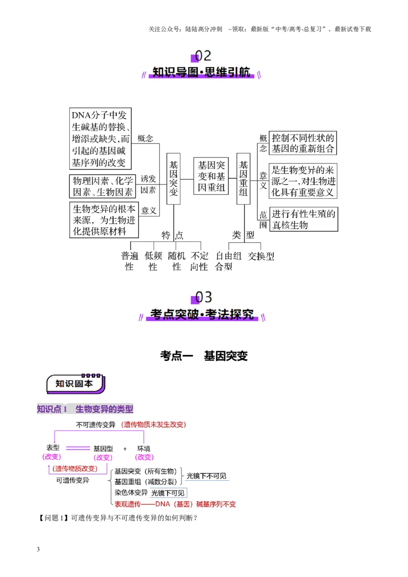 《第22讲生物的变异（第一课时，基因突变和基因重组）（讲义）（学生版）_06-生物-高考总复习_一轮复习_2025年_2025年高考生物一轮复习讲义+练习+课件（新教材新高考）》第3页预览