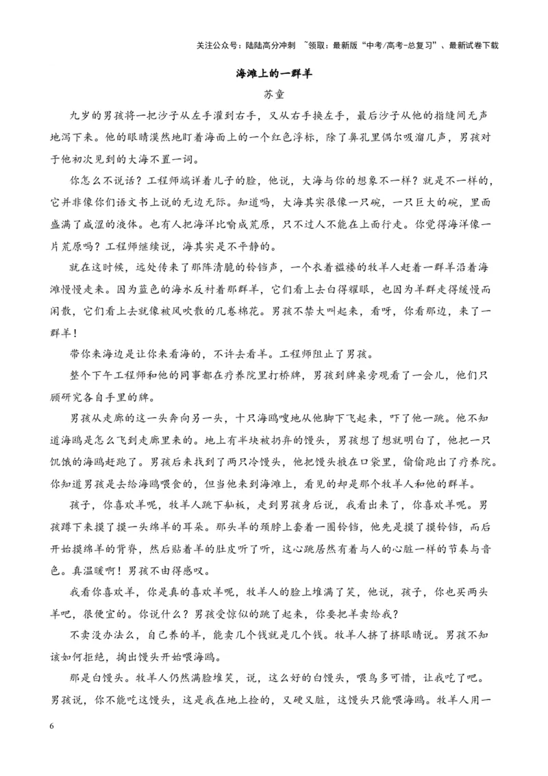 《考点08情节手法：叙述视角（原卷版）_一轮复习_2024年_2024年高考语文一轮复习小说题型细化专项训练（全国通用）_资料》第6页预览