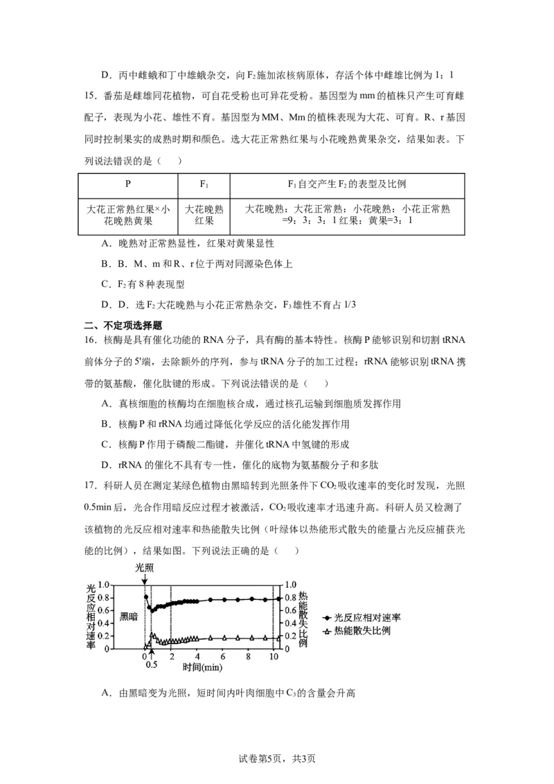 《19_山东省新高考联合体2024—2025学年高三上学期质量测评10月联考生物试题_2026版教学资源包_202653高考总复习A版_新高考_生物_教师A版2026年.新高考版.生物.53_优质模拟题精选（Word）》第5页预览