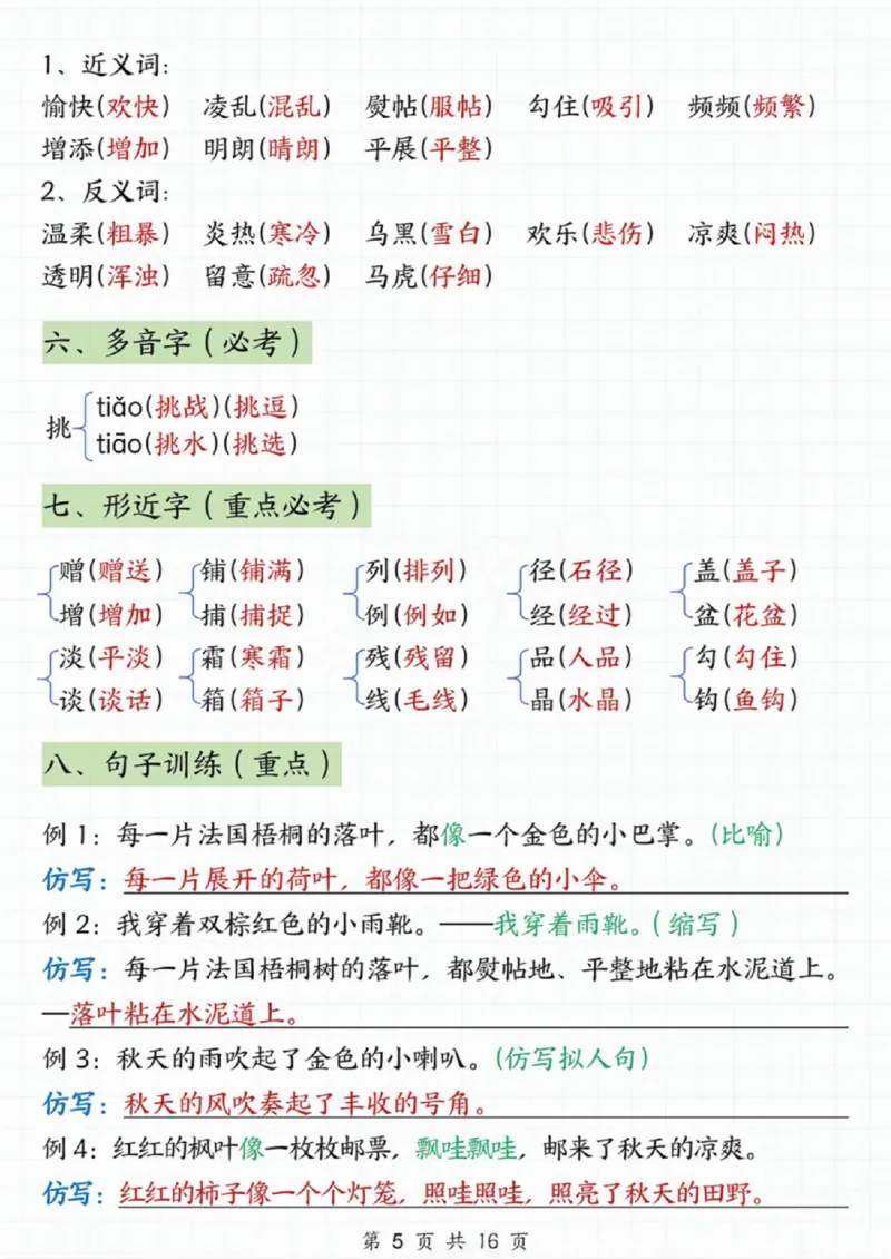 《三年级上册语文1-8单元期末知识点汇总(2)_3年级上册同步教辅合集_3上-语文_三上语文-核心考点》第5页预览