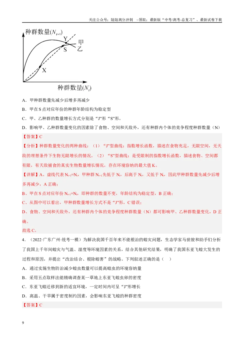 《解密19种群和群落（分层训练）（解析版）_06-生物-高考总复习_二轮复习_2024年_2024年新教材高考生物二轮复习讲义分层训练题考点_资料》第9页预览