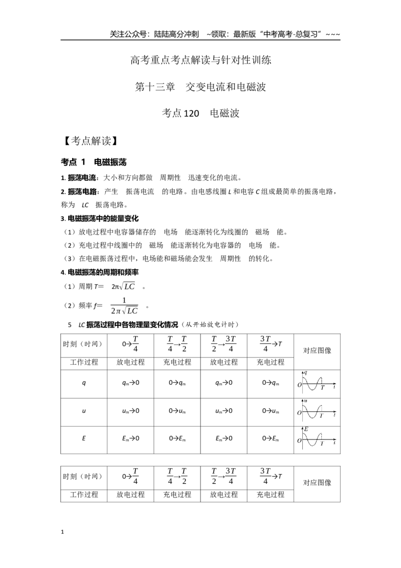 《考点120电磁波（学生版）_04-物理-高考总复习_一轮复习_2026年-物理高考一轮复习_2026年高考物理一轮复习重点考点解读与针对性精讲练-G449_资料_2026版》第1页预览