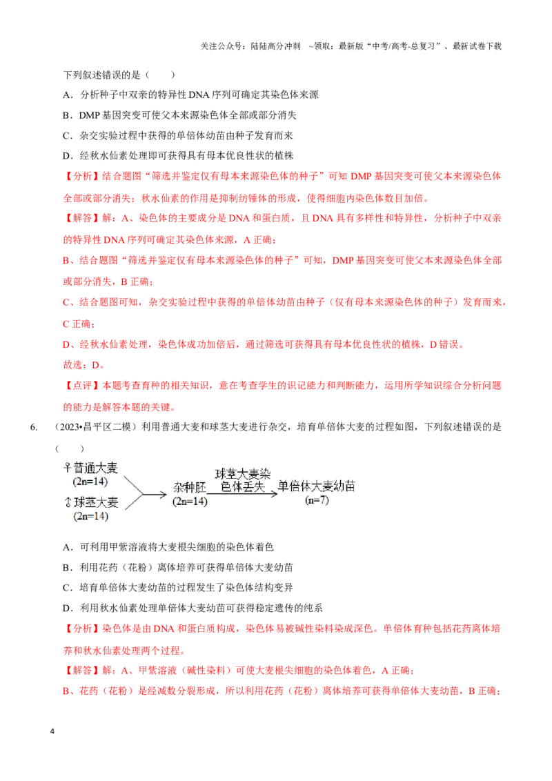 《考点26变异在育种上的应用（精练）（解析版）_06-生物-高考总复习_一轮复习_2024年_2023-2024学年高三生物一轮复习_资料》第4页预览