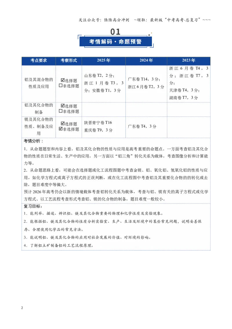 《第03讲铝及其重要化合物（复习讲义）（四川专用）（学生版）_05-化学-高考总复习_一轮复习_2026年-化学高考一轮复习_2026年高考化学一轮课件+讲义+练习（四川专用）-G335》第2页预览