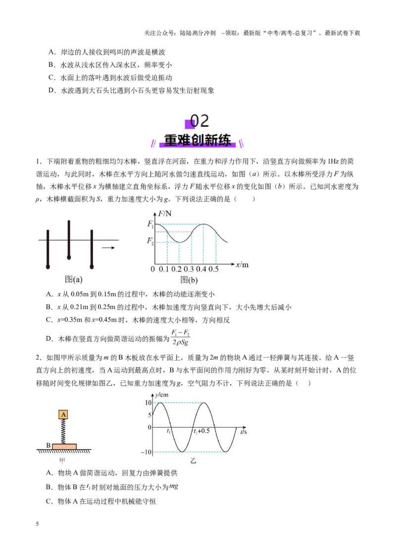 《第30讲机械振动（练习）（学生版）_04-物理-高考总复习_一轮复习_2025年_2025年高考物理一轮复习讲义+练习+课件（新教材新高考）_第八章机械振动与机械波》第5页预览