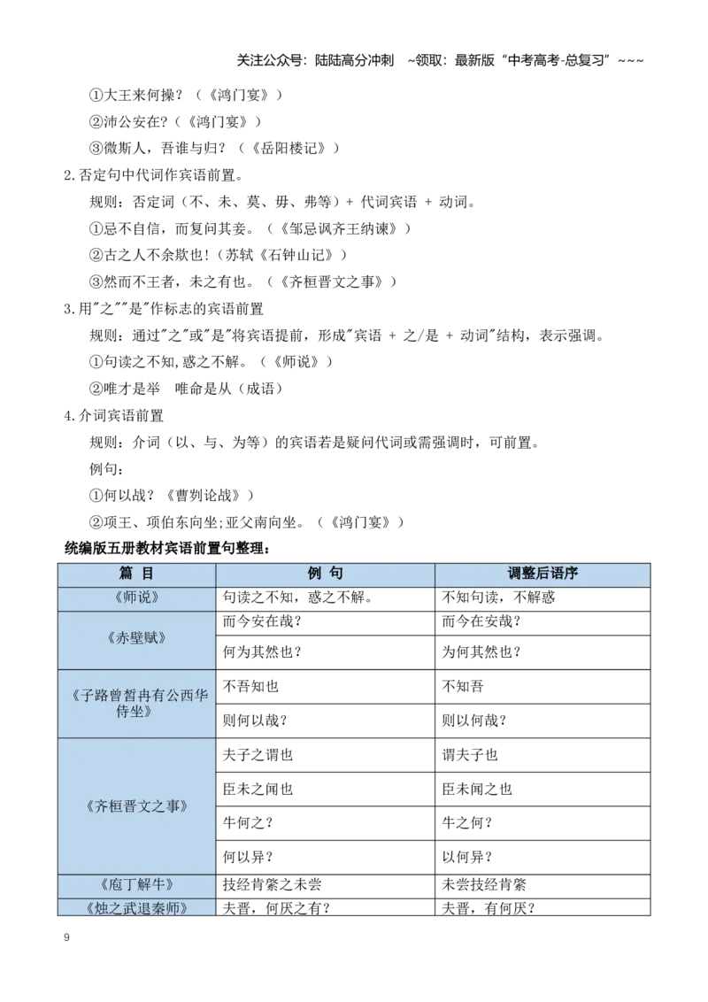《第03讲文言句式（知识清单）（全国通用）教师版_一轮复习_2026年-语文一轮复习_2026年高考语文一轮复习讲义+练习+课件（新教材新高考）-G55_2026版_专题六文言文阅读》第9页预览