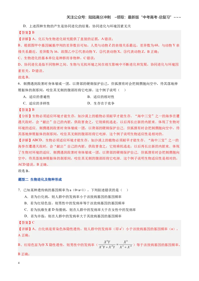 《第26讲生物的进化（专项训练）（福建专用）（教师版）_06-生物-高考总复习_一轮复习_2026年-生物高考一轮复习_2026年高考生物一轮课件+讲义+练习（福建专用）-G328》第4页预览