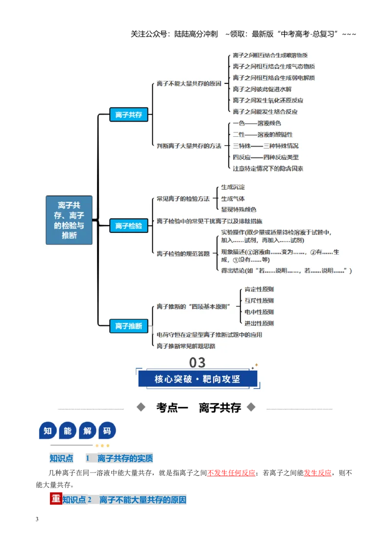《第03讲离子共存、离子的检验与推断（复习讲义）（全国通用）（教师版）_05-化学-高考总复习_一轮复习_2026年-化学高考一轮复习_2026版_第一章物质及其变化》第3页预览