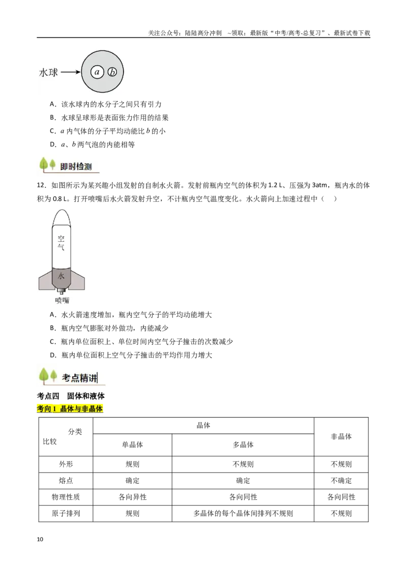 《考点51分子动理论固体和液体（核心考点精讲精练）（学生版）_04-物理-高考总复习_一轮复习_2025年_2025年高考物理一轮复习考点精讲精练（新高考通用）》第10页预览