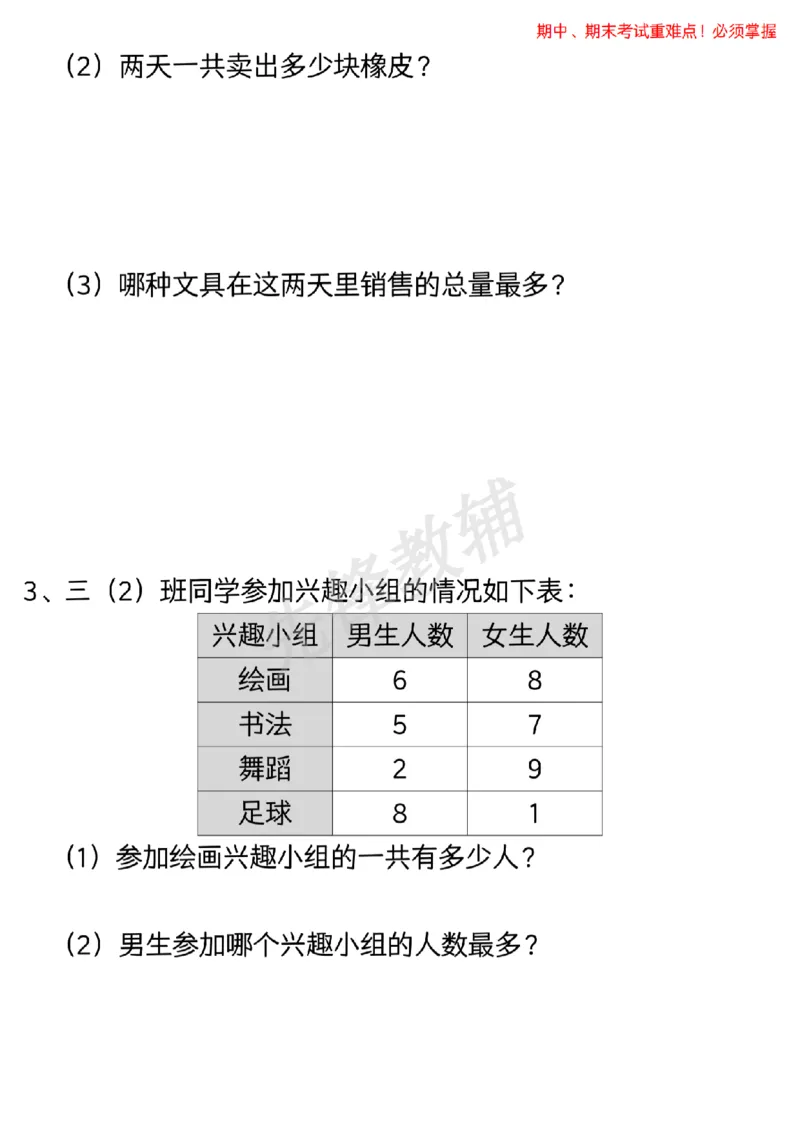 《三年级（下）数学复式统计表专项训练_3年级下册同步教辅_3下-数学_三下数学通用专项+练习》第2页预览
