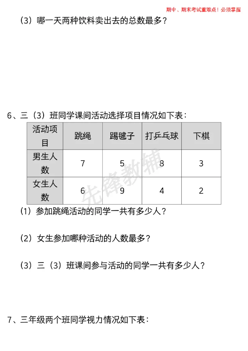 《三年级（下）数学复式统计表专项训练_3年级下册同步教辅_3下-数学_三下数学通用专项+练习》第4页预览