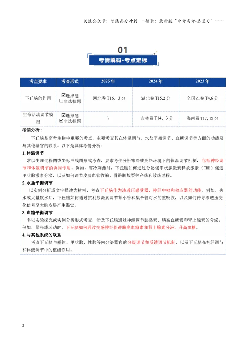 《第30讲动物生命活动调节的综合分析（复习讲义）（全国通用）（学生版）_06-生物-高考总复习_一轮复习_2026年-生物高考一轮复习_2026版_第八单元稳态与调节》第2页预览