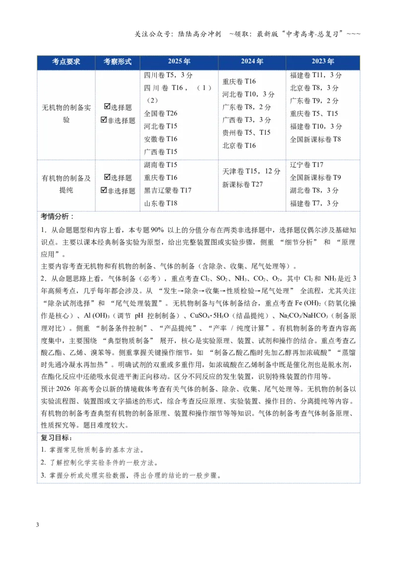 《第03讲常见物质的制备（复习讲义）（四川专用）（教师版）_05-化学-高考总复习_一轮复习_2026年-化学高考一轮复习_2026年高考化学一轮课件+讲义+练习（四川专用）-G335》第3页预览