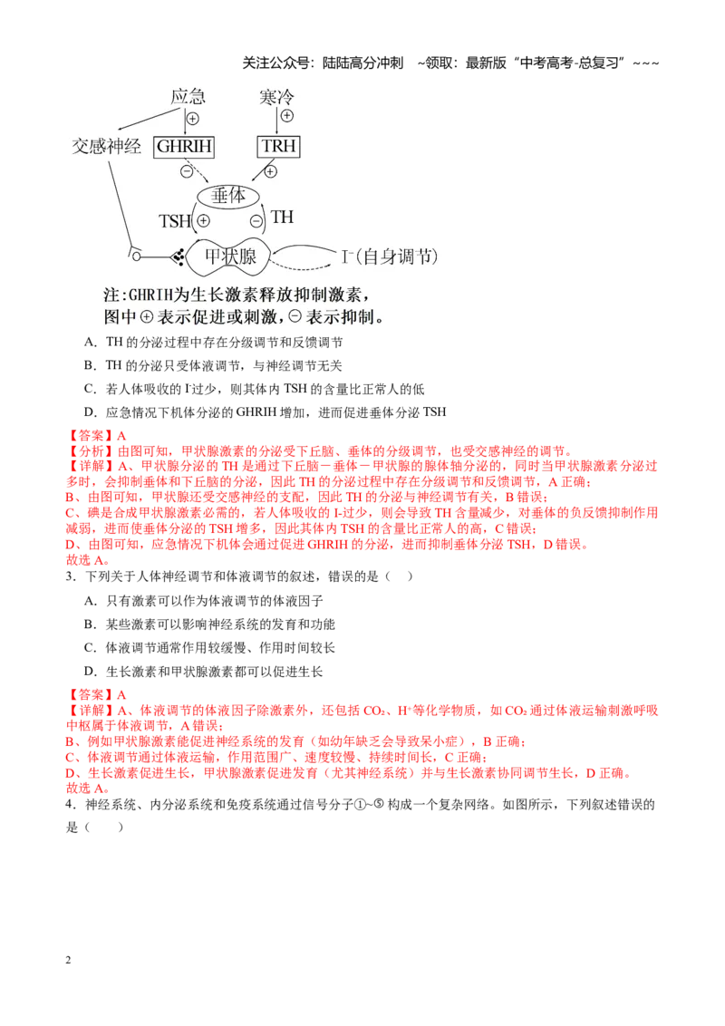 《第27讲体液调节与神经调节的关系（专项训练）（教师版）_06-生物-高考总复习_一轮复习_2026年-生物高考一轮复习_2026年高考生物一轮课件+讲义+练习（湖南专用）-G331》第2页预览