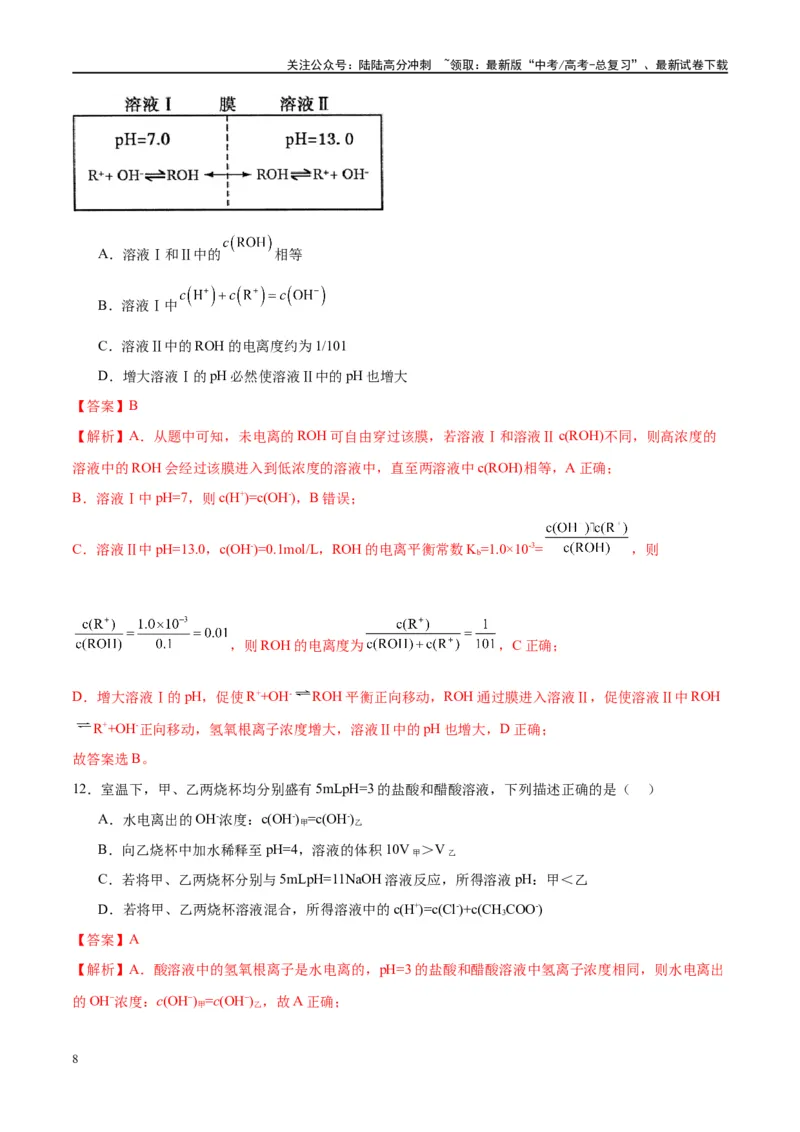 《第28讲电离平衡（特训）-（解析版）_05-化学-高考总复习_一轮复习_2024年_2024年高考化学大一轮复习卓越讲义_资料》第8页预览