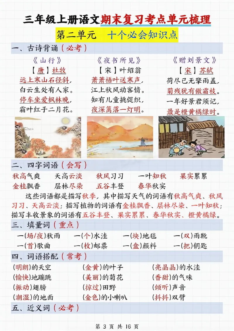《三年级上册语文期末复习考点单元梳理_纯图版)_3年级上册同步教辅合集_3上-语文_三上语文-核心考点》第3页预览