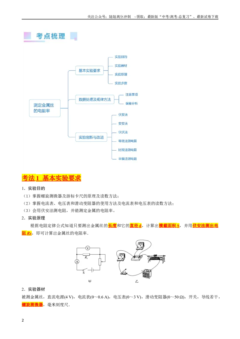 《考点41实验八测定金属丝的电阻率-（核心考点精讲+分层精练）（解析版）_04-物理-高考总复习_一轮复习_2024年_2024年高考物理一轮复习考点帮（新高考专用）》第2页预览