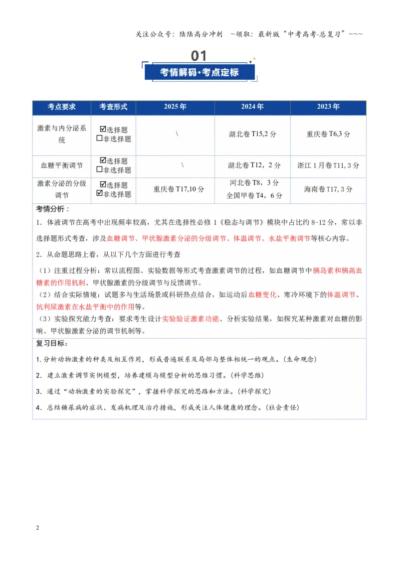 《第26讲体液调节（复习讲义）（全国通用）（教师版）_06-生物-高考总复习_一轮复习_2026年-生物高考一轮复习_2026年高考生物一轮复习讲义+练习+课件（新教材新高考）-G55_2026版》第2页预览