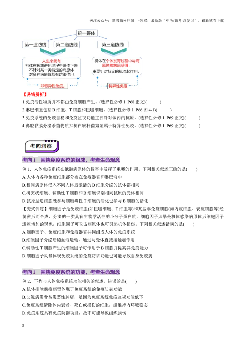 《第28讲免疫调节（讲义）（学生版）_06-生物-高考总复习_一轮复习_2025年_2025年高考生物一轮复习讲义+练习+课件（新教材新高考）_第八单元稳态与调节》第8页预览