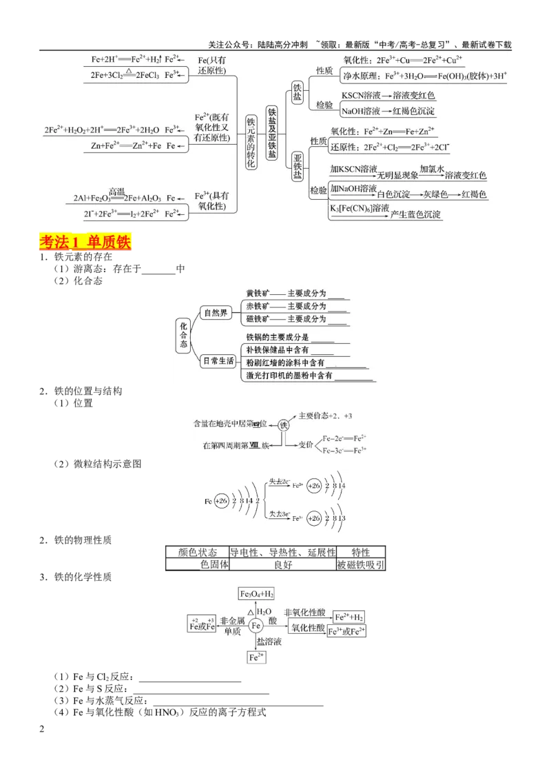 《考点10铁及其重要化合物（核心考点精讲精练）-备战2024年高考化学一轮复习考点帮（新高考专用）（学生版）_05-化学-高考总复习_一轮复习_2024年_第3章金属及其化合物》第2页预览