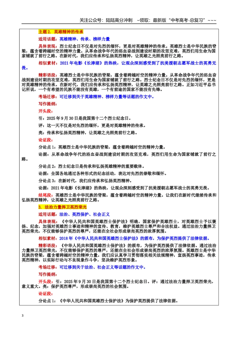 《热点话题45：第十二个烈士纪念日缅怀先烈，传承精神“崇尚英雄才会产生英雄，争做英雄才能英雄辈出”_专项复习_2026年-语文专项复习_资料_热点话题素材》第3页预览