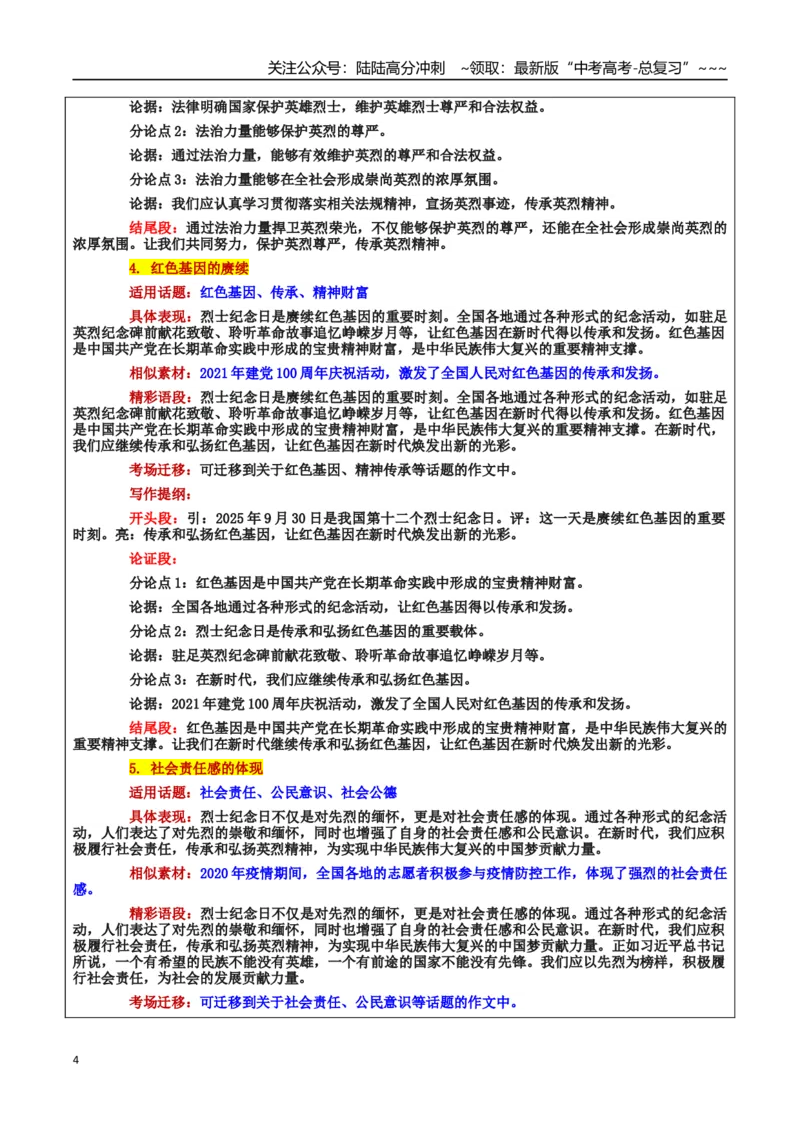 《热点话题45：第十二个烈士纪念日缅怀先烈，传承精神“崇尚英雄才会产生英雄，争做英雄才能英雄辈出”_专项复习_2026年-语文专项复习_资料_热点话题素材》第4页预览