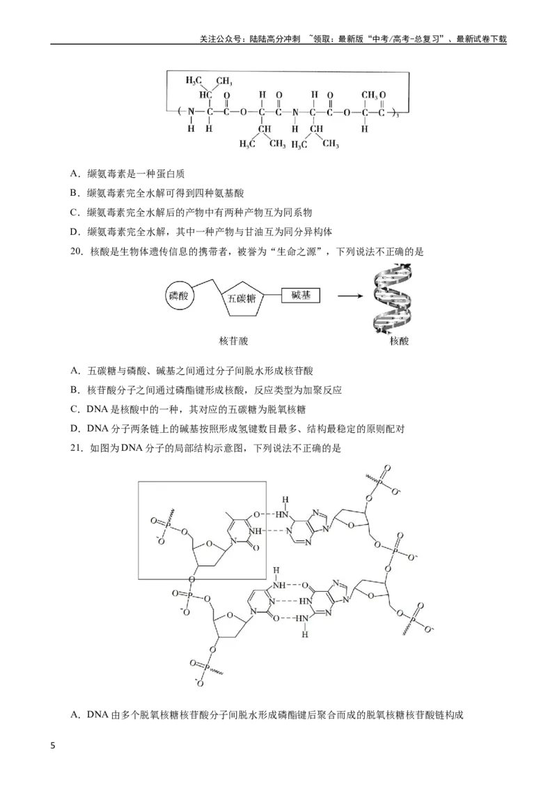 《考点37营养物质(好题冲关)(原卷版)_05-化学-高考总复习_一轮复习_2024年_2024年高考化学一轮复习考点帮（全国通用）_考点37营养物质（核心考点精讲精练）》第5页预览