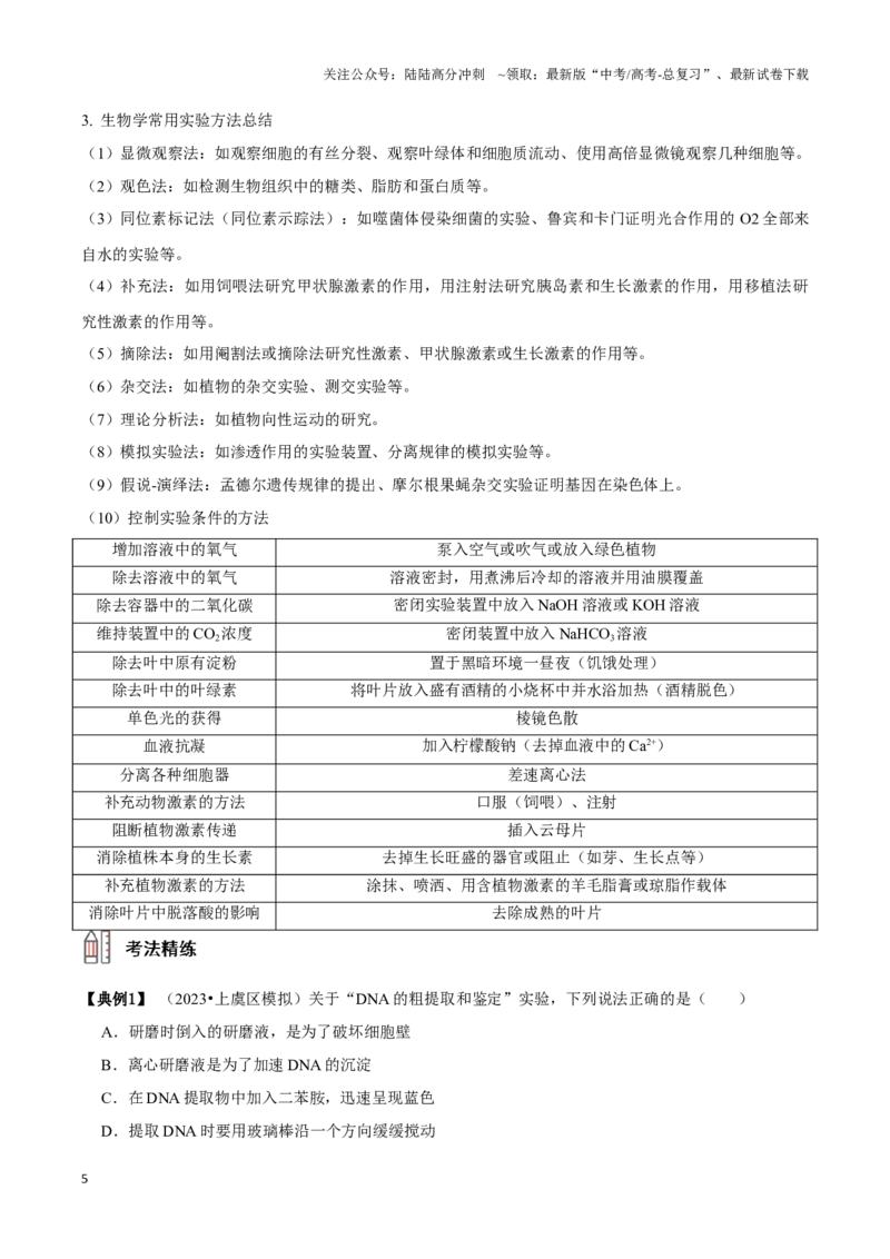 《考点52&考点53教材实验归纳分析及生物实验的类型及设计（讲义）（原卷版）_06-生物-高考总复习_一轮复习_2024年_2023-2024学年高三生物一轮复习_资料》第5页预览