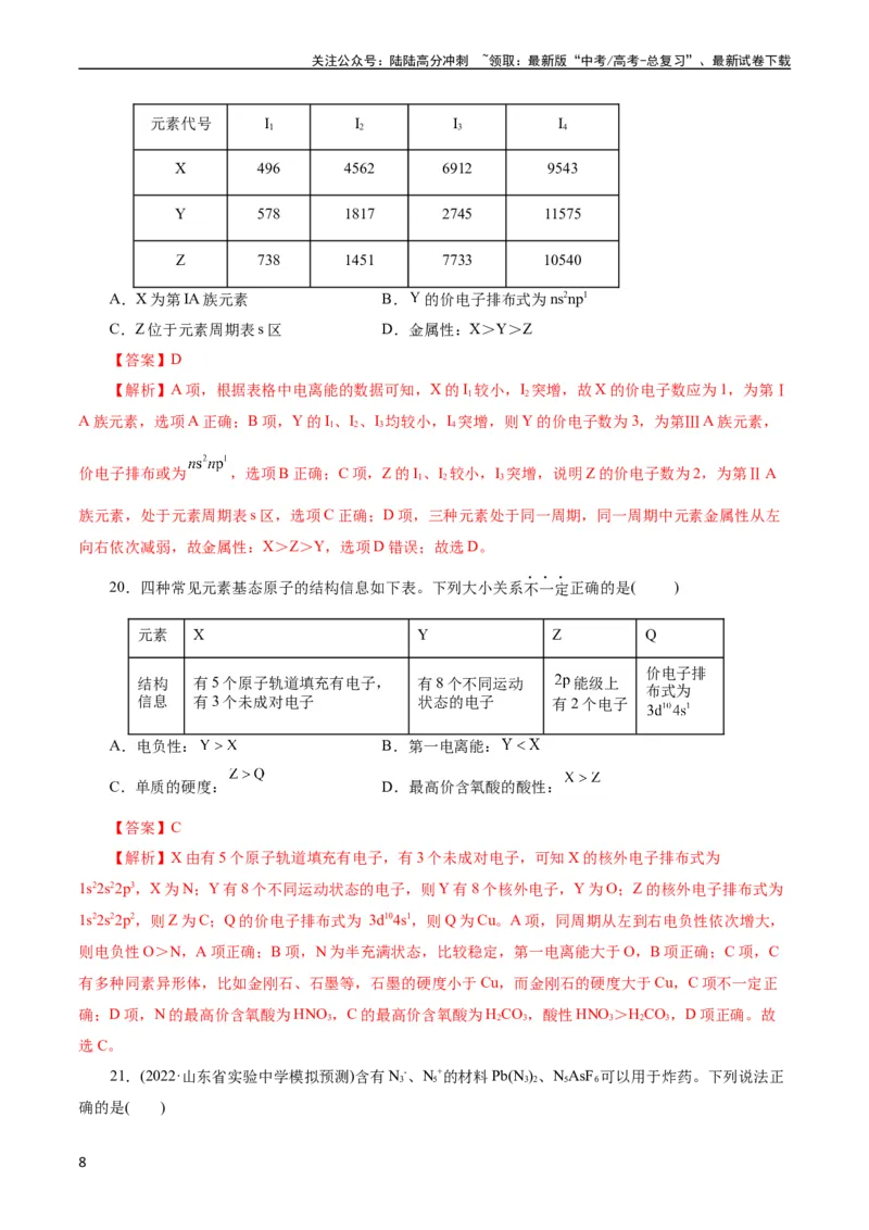 《考点41原子结构与性质(好题冲关)(解析版)_05-化学-高考总复习_一轮复习_2024年_2024年高考化学一轮复习考点帮（全国通用）_考点41原子结构与性质（核心考点精讲精练）》第8页预览