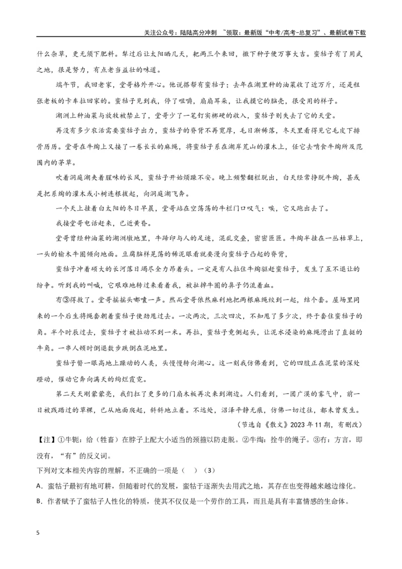 《考点巩固卷06内容理解（教师版）_一轮复习_2025年_2025年高考语文一轮复习考点复习卷（新高考通用）》第5页预览