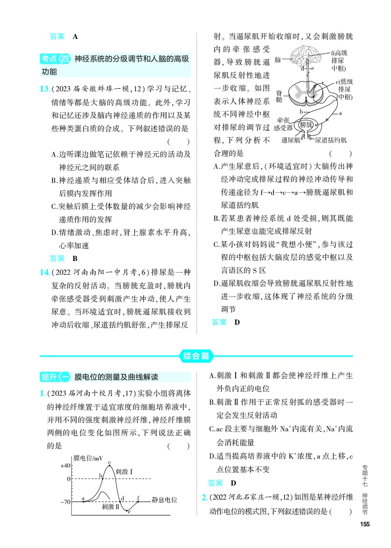 《1_17-专题十七　神经调节（教参电子书—分层集训）_2024版教学资源包_2024版.新高考版生物.5·3A版_17_专题十七神经调节(1)_4_PDF教参电子书》第4页预览