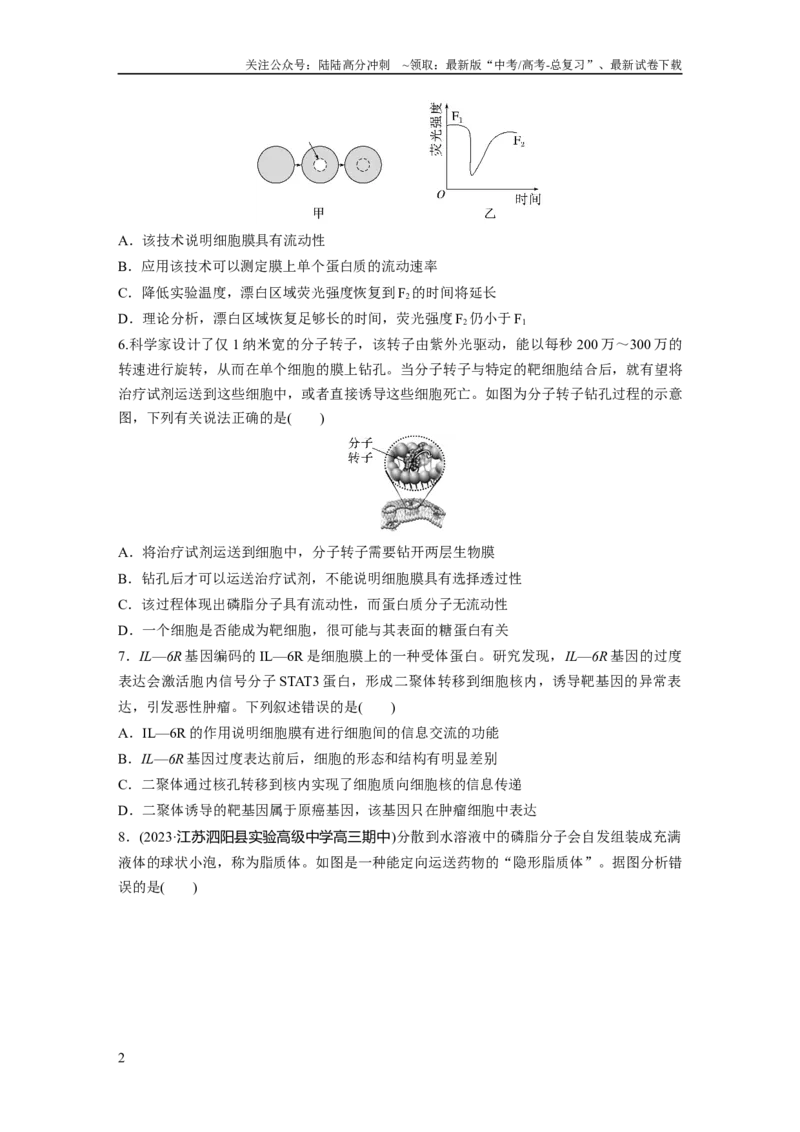 《第2单元　课时练1　细胞膜的结构和功能_06-生物-高考总复习_一轮复习_2024年_2024高考生物大一轮复习课件讲义新人教版知识总结_2024年高考生物一轮复习讲义（新人教版）_一轮复习69练》第2页预览