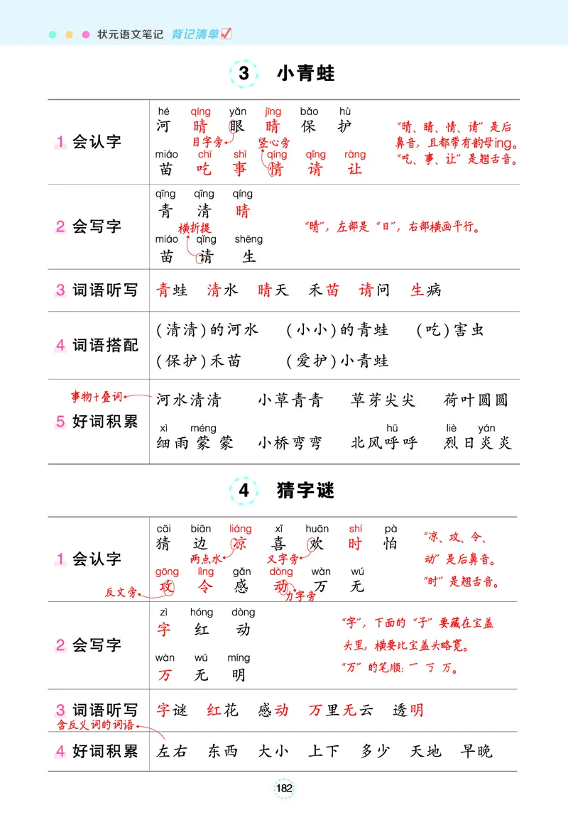 《一（下）语文状元语文笔记（背记清单）(1)_1年级下册同步教辅_1下-语文_一下语文-预习资料》第2页预览