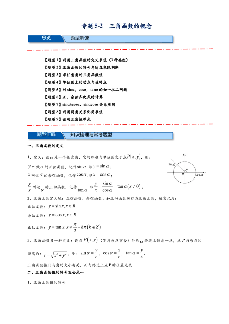 《专题5-2三角函数的概念（原卷版）_2027版高一《高频中档题专练》中等生讲义（数学）》第1页预览