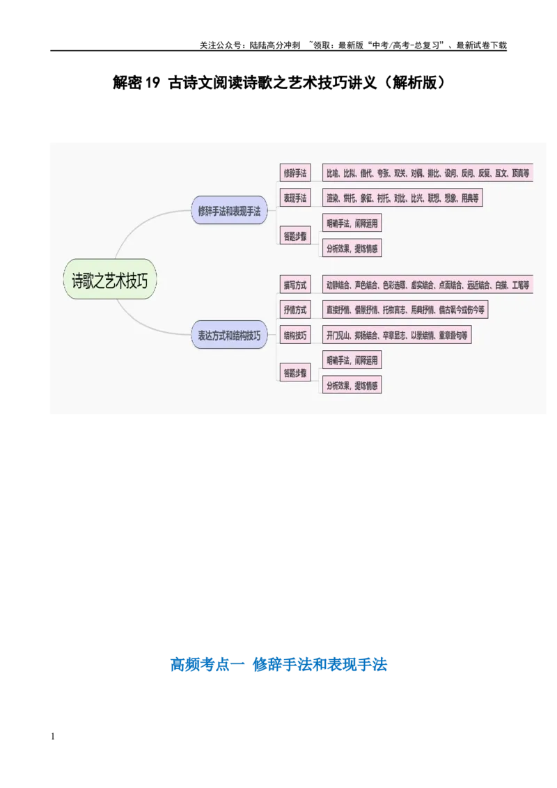 《解密19古诗文阅读诗歌之艺术技巧（讲义）（解析版）_二轮复习_2024年_2024年高考语文二轮复习高频考点追踪与预测（新高考专用）_讲义_教师版（含答案解析）》第1页预览
