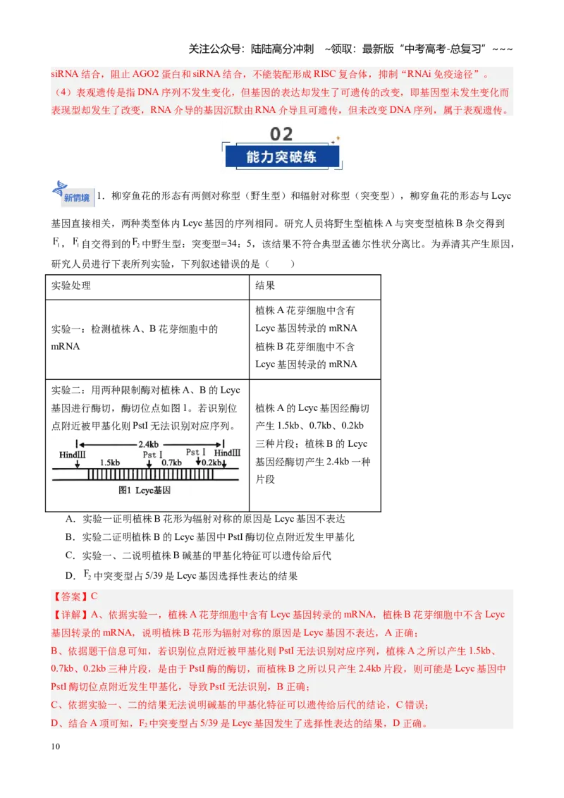 《第23讲基因与性状的关系（专项训练）（福建专用）（教师版）_06-生物-高考总复习_一轮复习_2026年-生物高考一轮复习_2026年高考生物一轮课件+讲义+练习（福建专用）-G328》第10页预览