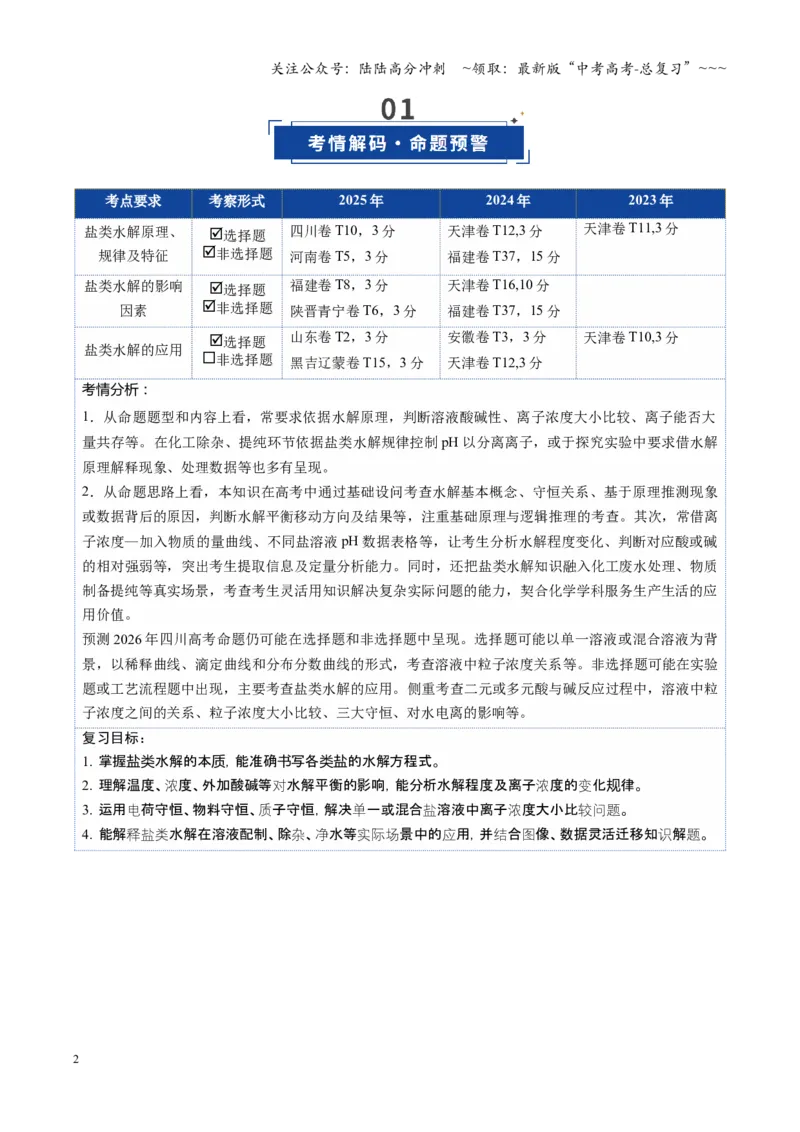 《第03讲盐类的水解（复习讲义）（四川专用）（教师版）_05-化学-高考总复习_一轮复习_2026年-化学高考一轮复习_2026年高考化学一轮课件+讲义+练习（四川专用）-G335》第2页预览