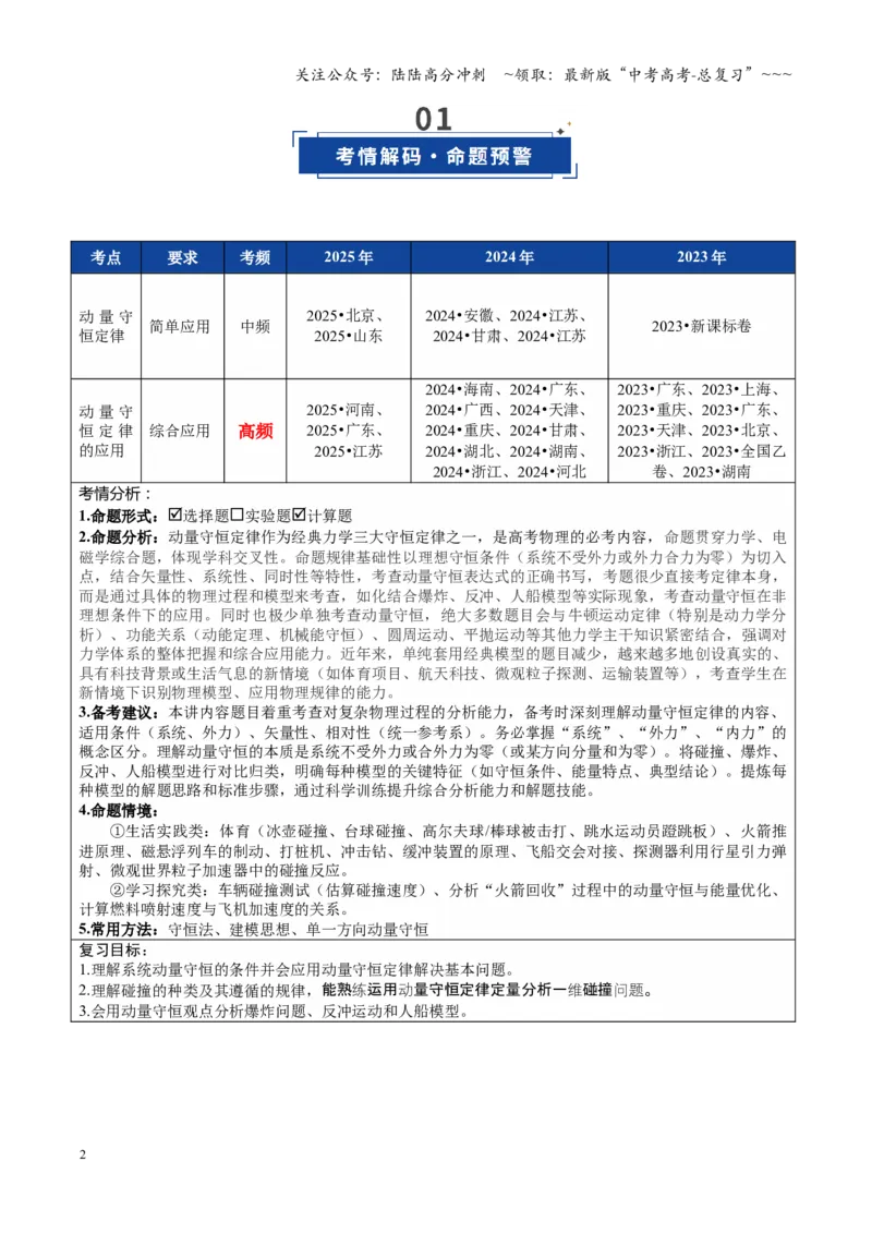 《第25讲动量守恒定律及其应用（复习讲义）（全国通用）（教师版）_04-物理-高考总复习_一轮复习_2026年-物理高考一轮复习_2026年高考物理一轮复习讲义+练习+课件（新教材新高考）-G55》第2页预览
