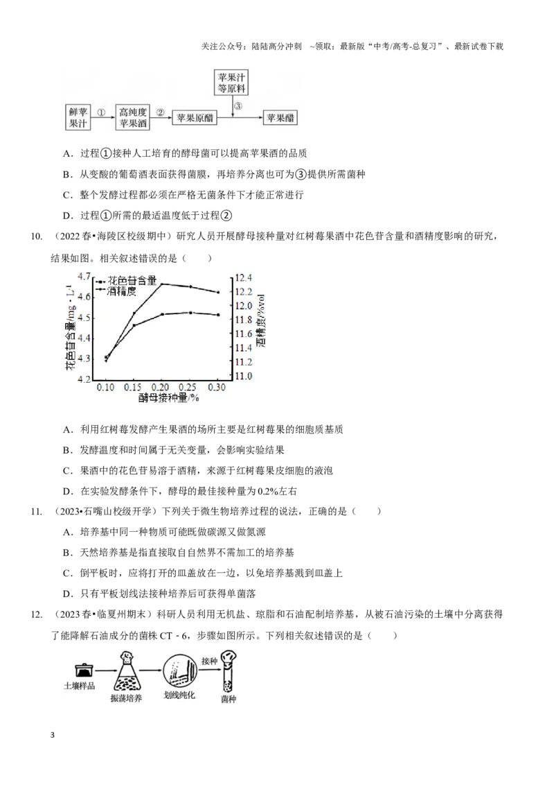 《考点43&考点44传统发酵技术微生物的培养技术及应用（精练）（原卷版）_06-生物-高考总复习_一轮复习_2024年_2023-2024学年高三生物一轮复习_资料》第3页预览