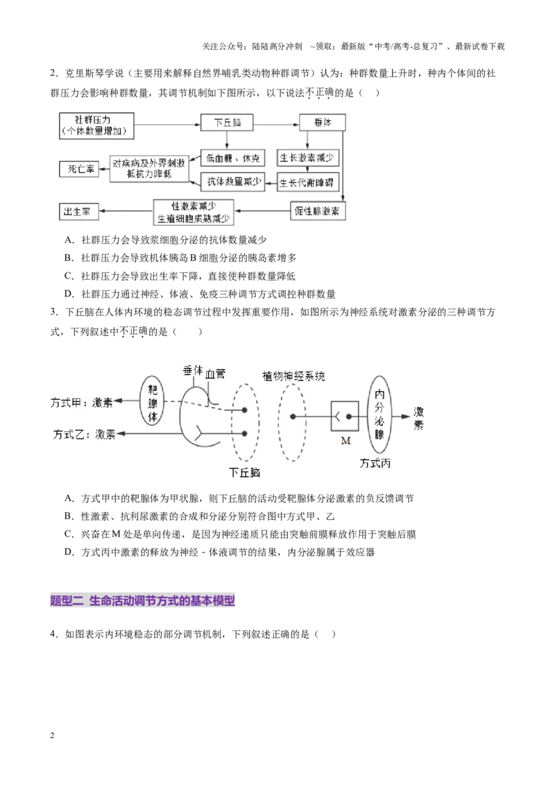 《第30讲动物生命活动调节的综合分析（练习）（学生版）_06-生物-高考总复习_一轮复习_2025年_2025年高考生物一轮复习讲义+练习+课件（新教材新高考）_第八单元稳态与调节》第2页预览