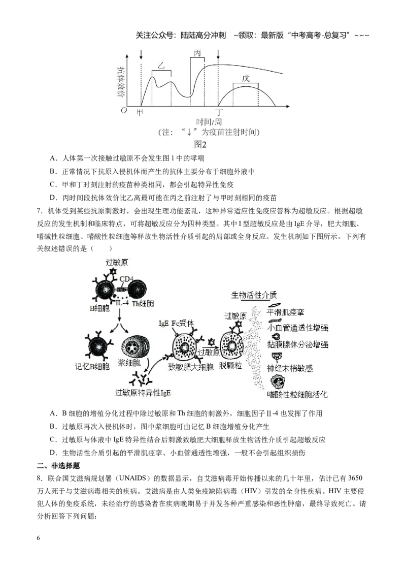 《第32讲免疫失调和免疫学的应用（专项训练）（福建专用）（学生版）_06-生物-高考总复习_一轮复习_2026年-生物高考一轮复习_2026年高考生物一轮课件+讲义+练习（福建专用）-G328》第6页预览