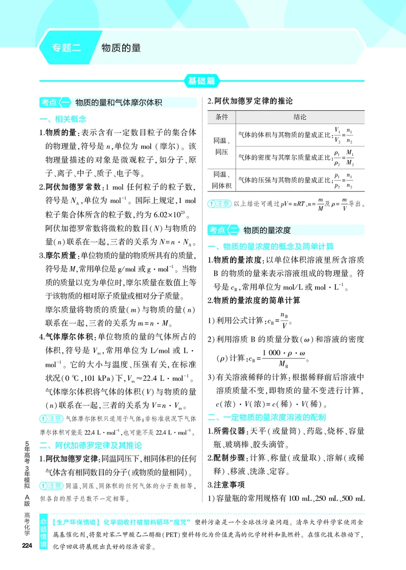 《1_4.PDF教参电子书——知识讲解册_2024版教学资源包_2024版.新高考版化学.5·3A版_2_专题二物质的量_6_专题电子书》第1页预览