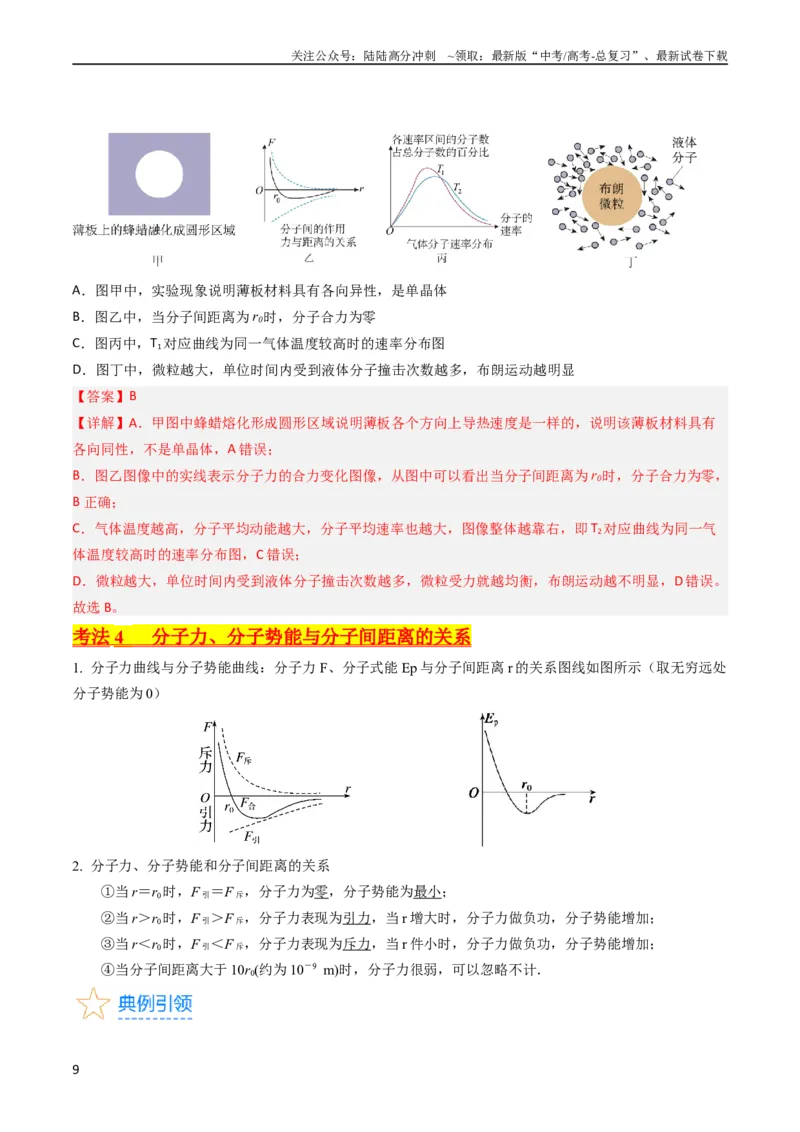 《考点55分子动理论及内能（核心考点精讲+分层精练)解析版_04-物理-高考总复习_一轮复习_2024年_2024年高考物理一轮复习考点帮（新高考专用）》第9页预览