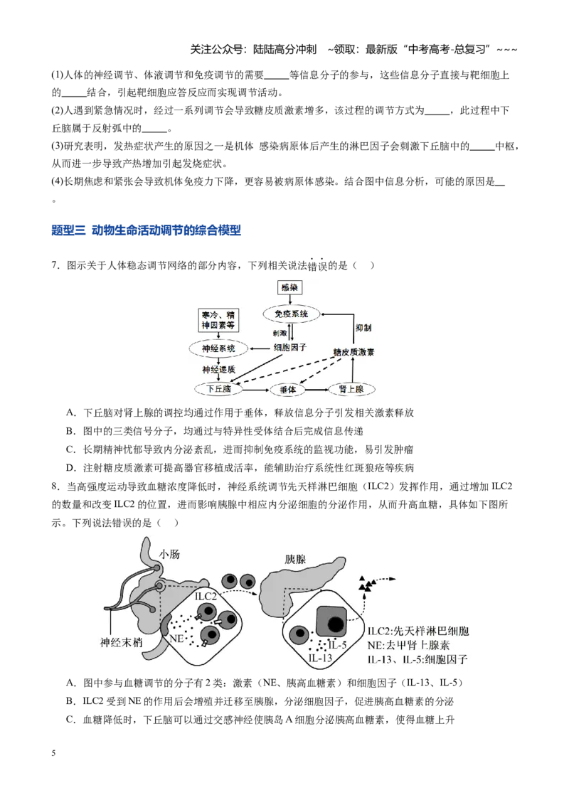 《第31讲动物生命活动调节的综合分析（专项训练）（安徽专用）（学生版）_06-生物-高考总复习_一轮复习_2026年-生物高考一轮复习_2026年高考生物一轮课件+讲义+练习（安徽专用）-G326》第5页预览