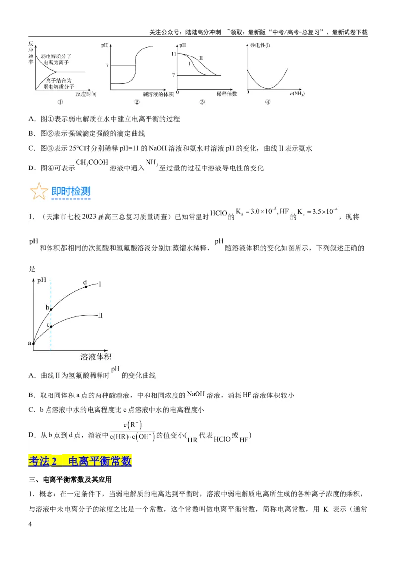 《考点1电离平衡（核心考点精讲精练（原卷版）_05-化学-高考总复习_一轮复习_2024年_2024年高考化学一轮复习考点帮（新高考专用）_第8章水溶液中的离子反应与平衡》第4页预览