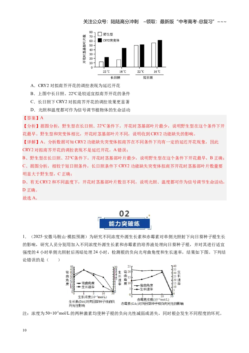 《第32讲植物生命活动调节（专项训练）（安徽专用）（教师版）_06-生物-高考总复习_一轮复习_2026年-生物高考一轮复习_2026年高考生物一轮课件+讲义+练习（安徽专用）-G326》第10页预览