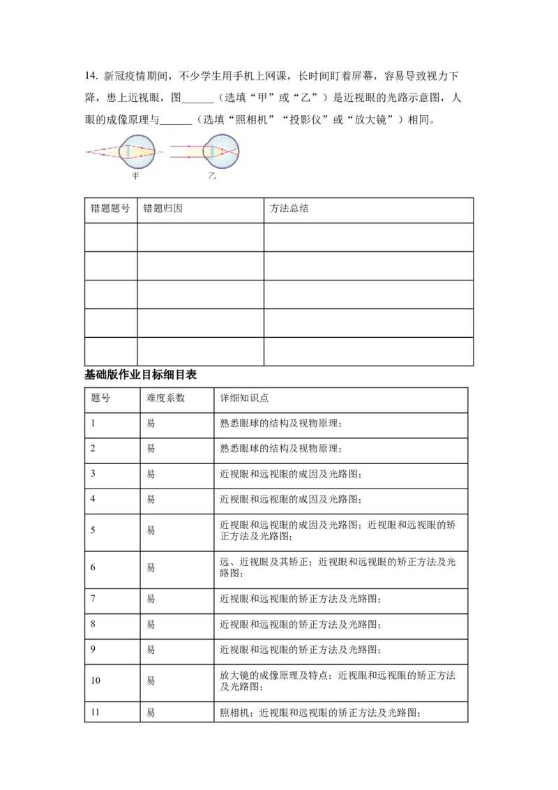 《初中物理大单元作业设计人教版八上5.4眼睛和眼镜-（学生版）_作业初中物理作业设计_8上_人教版八上《透镜及其应用》_初中物理大单元作业设计人教版八上5.4眼睛和眼镜》第5页预览