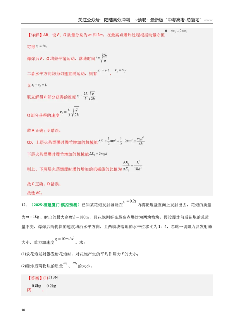 《第25讲动量守恒定律及其应用（专项训练）（全国通用）（教师版）_04-物理-高考总复习_一轮复习_2026年-物理高考一轮复习_2026年高考物理一轮复习讲义+练习+课件（新教材新高考）-G55》第10页预览