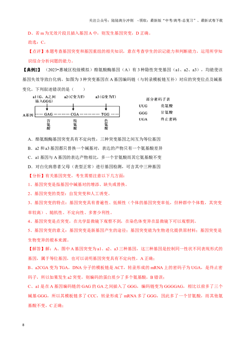 《考点24生物的变异（讲义）（解析版）_06-生物-高考总复习_一轮复习_2024年_2023-2024学年高三生物一轮复习_资料》第8页预览