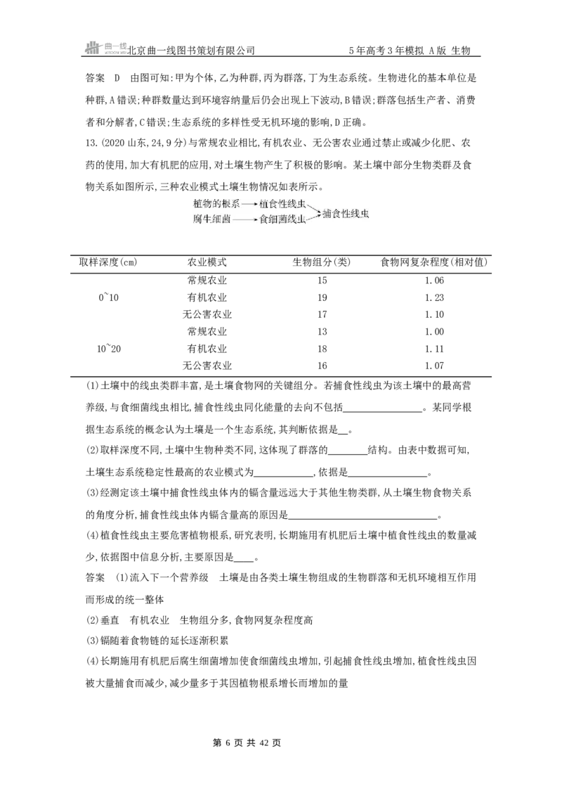 《19_真题分类第20章生态系统及其稳定性_2026版教学资源包_202653高考总复习A版_山东版_2026版.山东版.选考总复习.生物.5·3A版_图书拓展资源_十年高考真题分类_1_10年高考真题分类题组》第6页预览